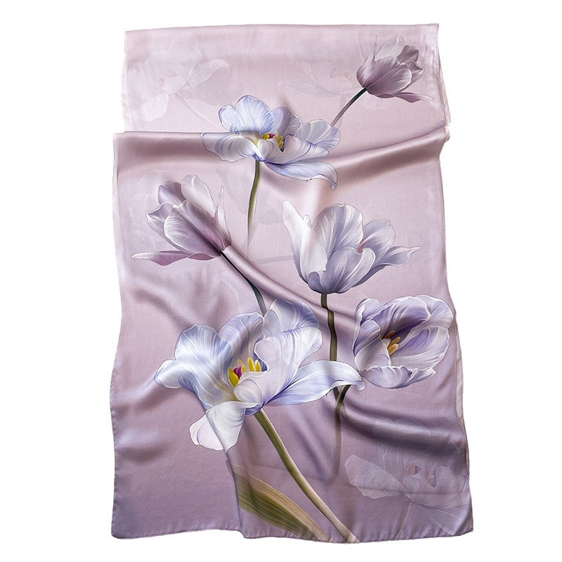Chinese Style Silk Scarf For Women, Gift For Elders/Mothers, Hangzhou Silk 100% High-End Pure Silk Scarf, Purple Qipao Shawl - Thumbnail 5