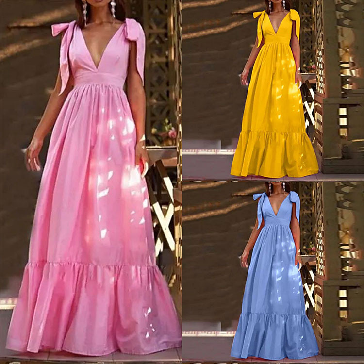 A-Line Skirt Dresses Type Polyester Fabric Type Wholesale Women'S Elegant Fashion Patchwork Solid Color Holiday Travel V Neck Sleeveless A-Line Skirt