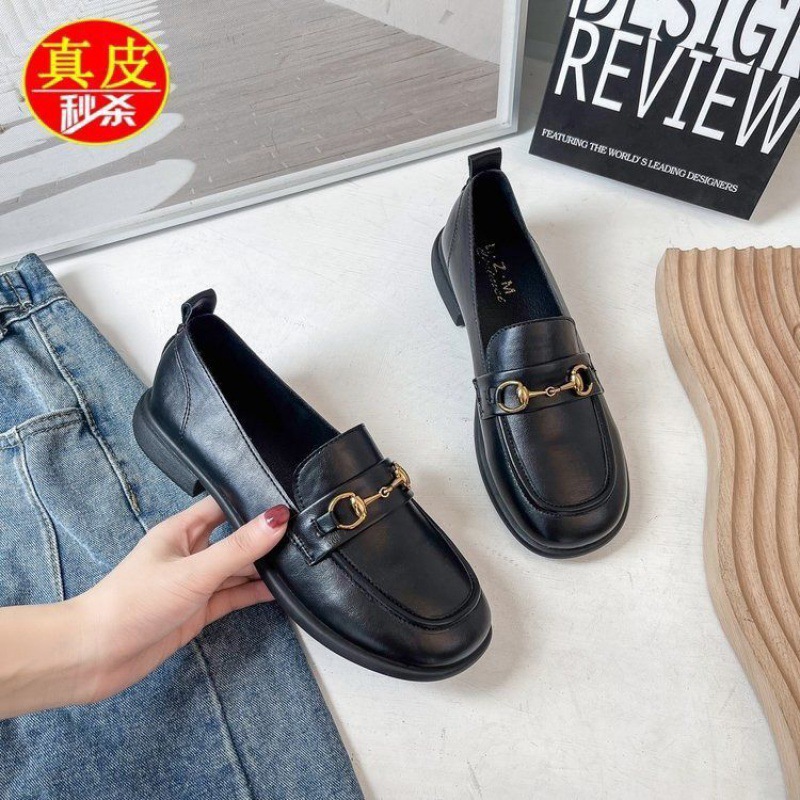 代发真皮软底豆豆鞋夏防滑休闲小皮鞋一脚蹬懒人乐福鞋女百搭舒适