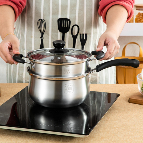 304 stainless steel soup pot double handle household porridge pot soup pot hot pot single handle milk pot baby food supplement steamer