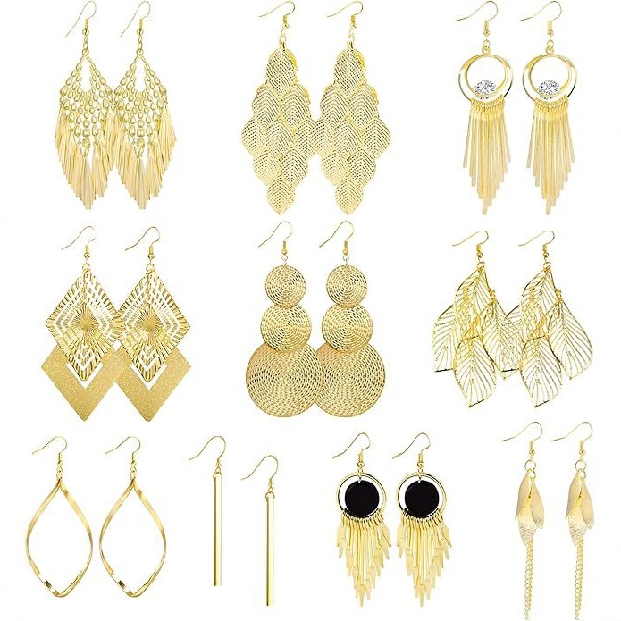 Long Tassel Metal Earrings Niche Design High-End Popular Hot Style Earrings Earrings Women's 10 Pairs Set