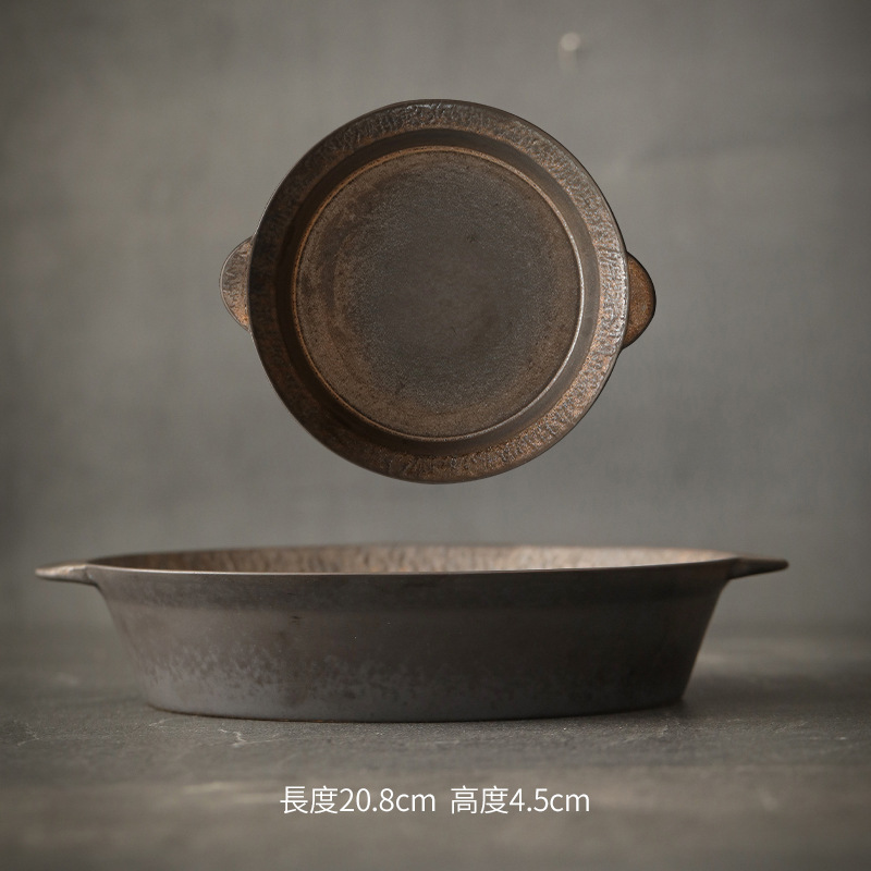 Logotipo personalizado Snacks de cerámica gruesa Plato de frutas Plato de postre Plato de oreja de gato Plato retro binaural Cerámica Kung Fu Juego de té