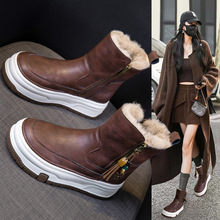 网红爆款兔毛雪地靴女2025冬季新款厚底加绒短靴防水防滑东北棉鞋