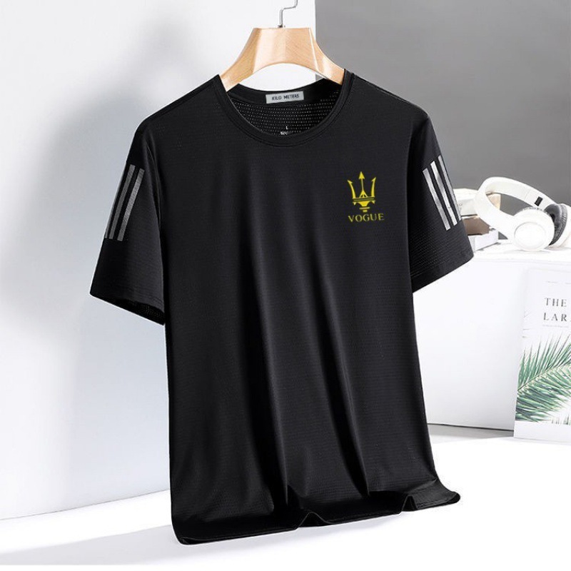 夏の男性の氷糸半袖tシャツ男性のゆるい丸首半袖tシャツの大きいサイズはシンプルで、速乾性の上着に合わせています。|undefined