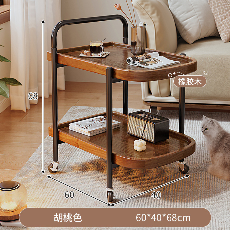 Mesa lateral móvil Sala de estar Hogar Apartamento pequeño con ruedas Mesa de centro pequeña Estante de mesa redonda pequeña de madera maciza Carro redondo
