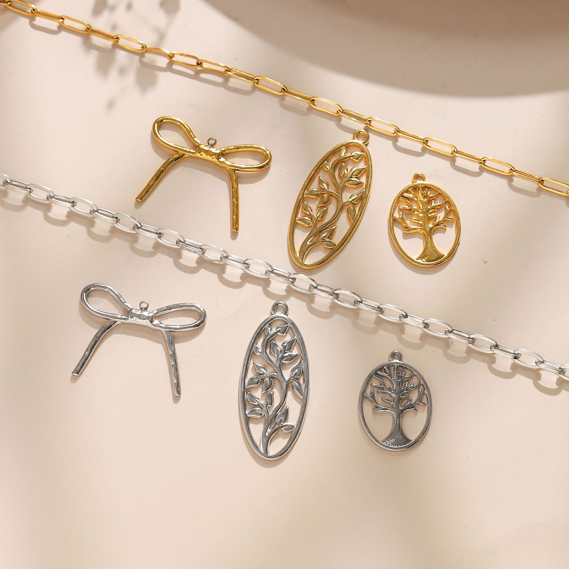 3g Weight Pendant Jewelry Making Type Jewelry Accessories Classification 1 Piece 304 Stainless Steel Leaves Bow Knot Pendant