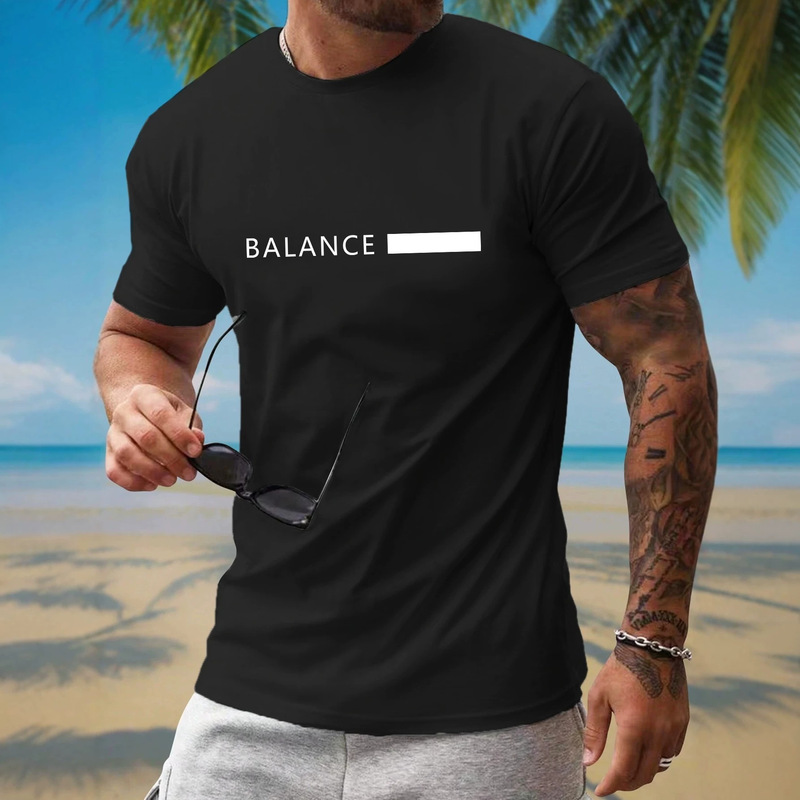 Men's Short-Sleeve T-Shirt BALANCE Simple Letter Print Round Neck European and American Casual Loose Fit Plus Size Half-Sleeve Top Men's Short-Sleeve T-Shirt BALANCE Simple Letter Print Round Neck European and American Casual Loose Fit Plus Size Half-Sleeve Top