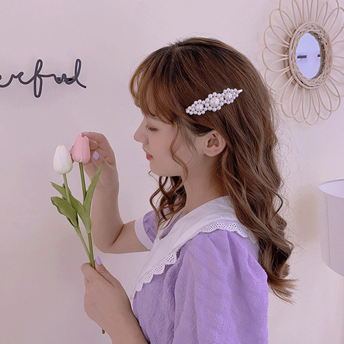 ins Internet celebrity pearl hairpin rhinestone one-word clip bangs side bb clip hair accessories wholesale korean metal hairpin women