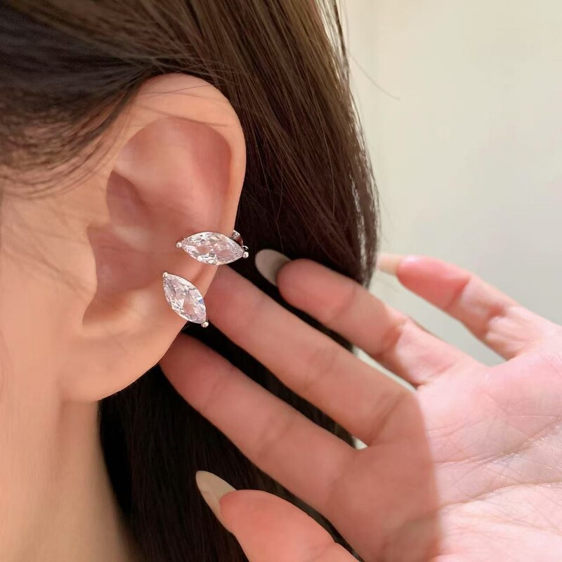 韩系几何树叶闪钻耳夹女简约小众设计时尚百搭高级感轻奢气质耳饰|undefined