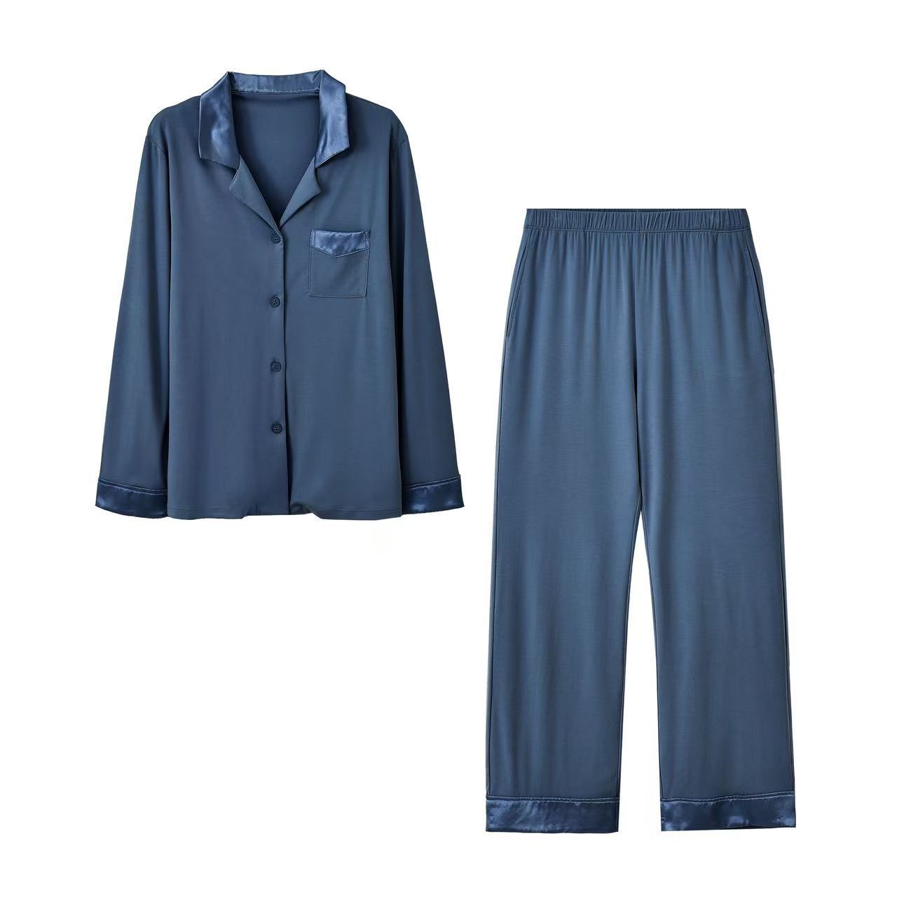 New Men's Pajamas Textured Long-Sleeved Home Clothes Suit Thin Modal Loose and Comfortable Lapel Suit Collar Suit