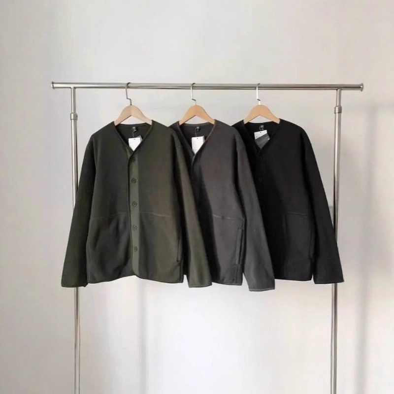 Autumn and Winter New Men's Soft Plaid Fluffy Polar Fleece Cardigan Fleece Warm Windproof Collarless Casual Men's Jacket