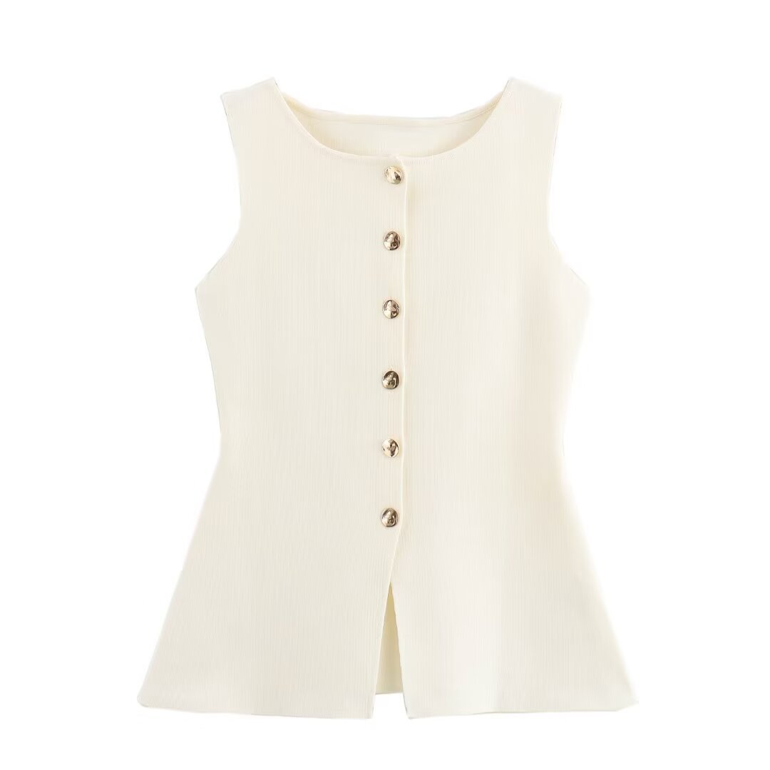 329g Weight Wholesale Women's Casual Elegant Streetwear Solid Color Sleeveless Button Tank Tops