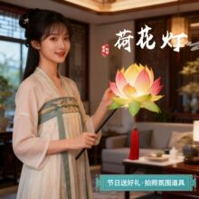 手提莲花灯春节元宵发光装饰舞台表演古风写真拍照道具荷花灯笼