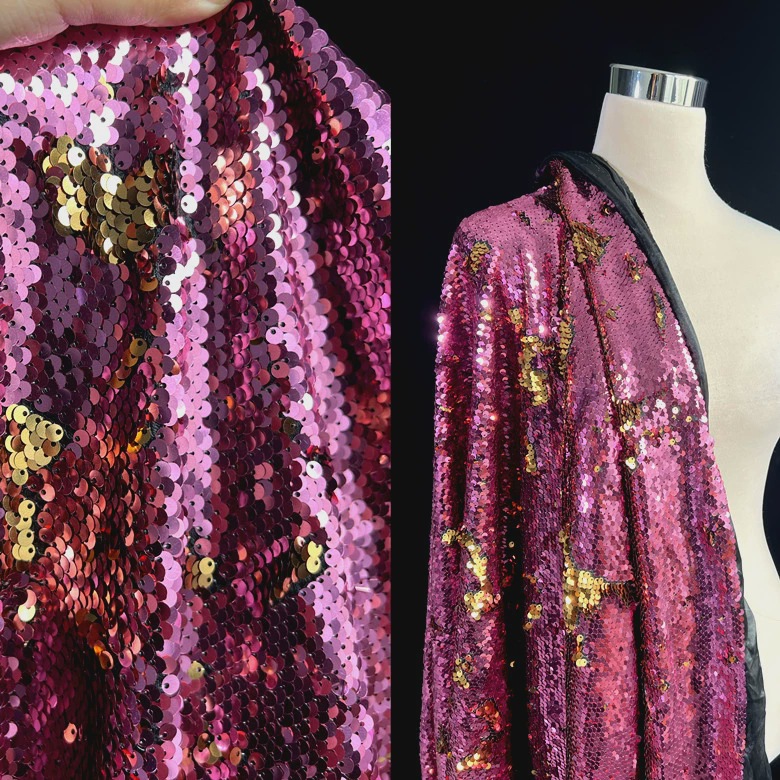 处理粉色粉翻金厚密可翻片亮片布料时装礼服布料连衣裙礼服服装