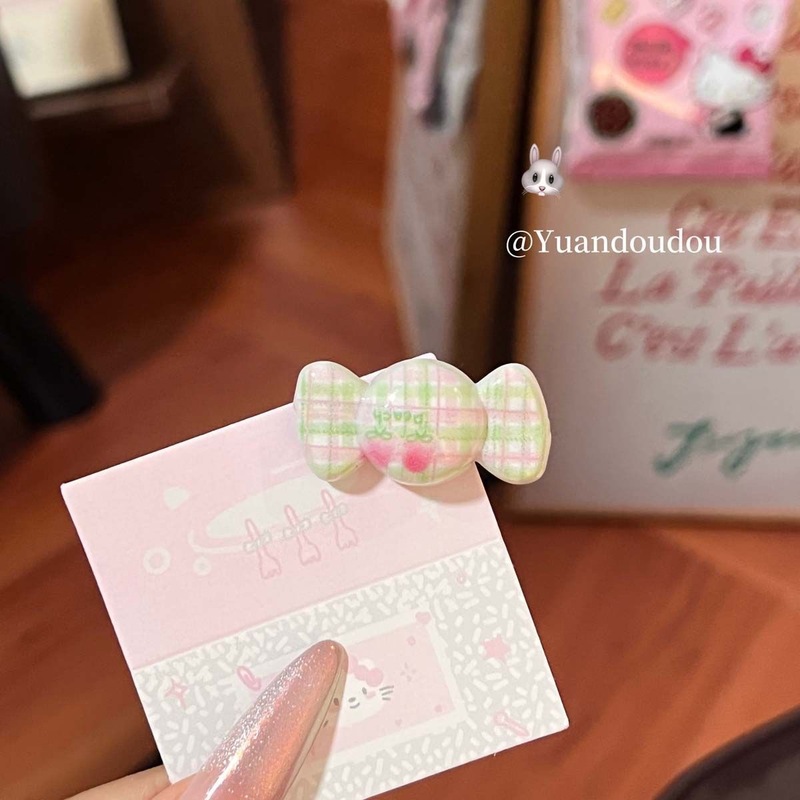 甜妹糖果发夹~可爱少女心格纹蝴蝶结鸭嘴夹碎发刘海夹边夹发饰品|undefined