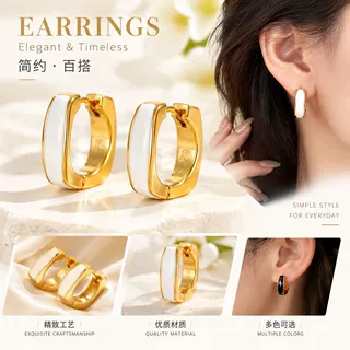 厂家批发耳钉新款 ins风滴油方圈耳扣高级感简约金属耳圈饰品批发