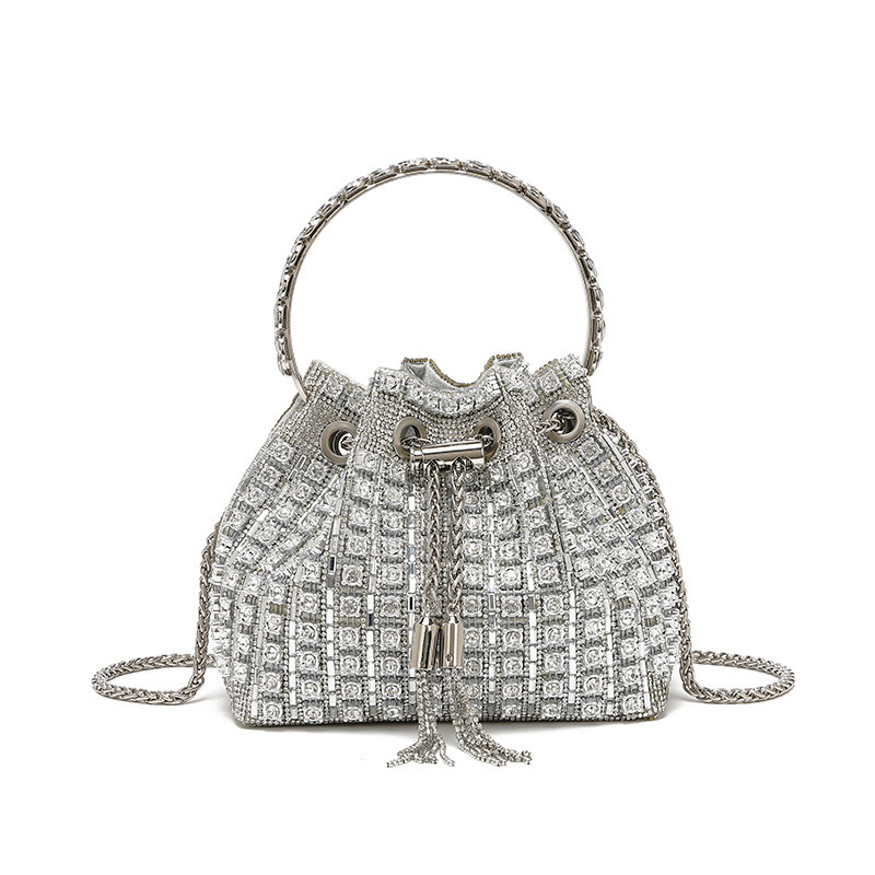 Cross-border light luxury rhinestone evening bag, fashionable tassel handbag, versatile and elegant shoulder and crossbody bag, full rhinestone bucket bag Cross-border light luxury rhinestone evening bag, fashionable tassel handbag, versatile and elegant shoulder and crossbody bag, full rhinestone bucket bag