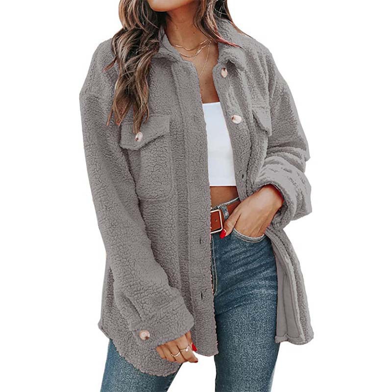 Solid Color Pattern Winter Season Women's Casual Solid Color Button Single Breasted Coat Woolen Coat
