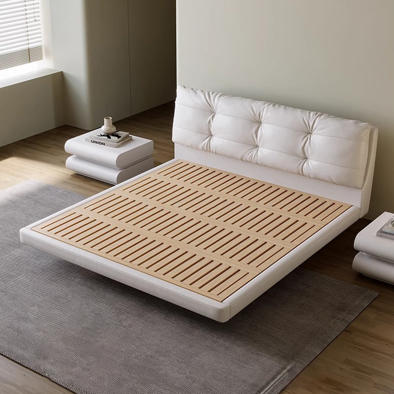 Cama flotante de hadas, cama de cuero francesa, cama de cuero, cama principal, cama de borde simple y suave, cama de red, cama de nube roja