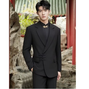 New Chinese-Style Button Suit for Men, Engagement, Groom, Wedding Dress, Men's Suit, High-End Tang Suit, Zhongshan Graduation Photo