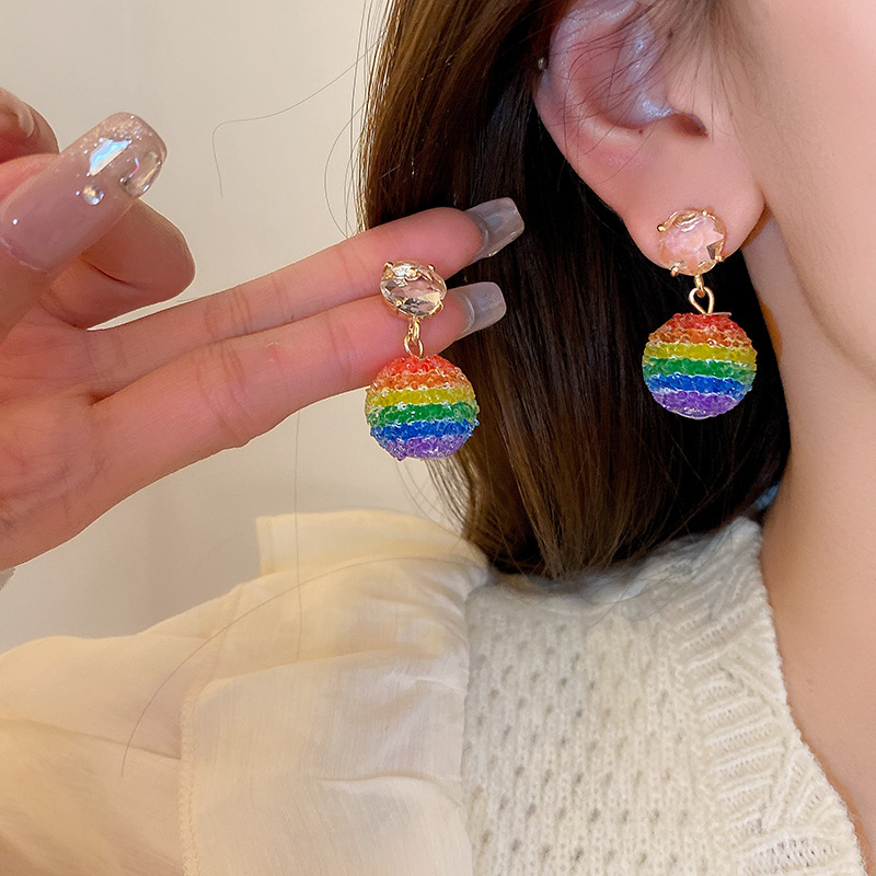 1 Paire Style Simple Arc-en-ciel Alliage Incruster Strass Femmes Boucles D'oreilles display picture 2