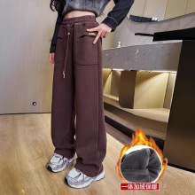 2024新款秋装长裤女童秋季加绒直筒阔腿休闲裤中大儿童秋冬款裤子