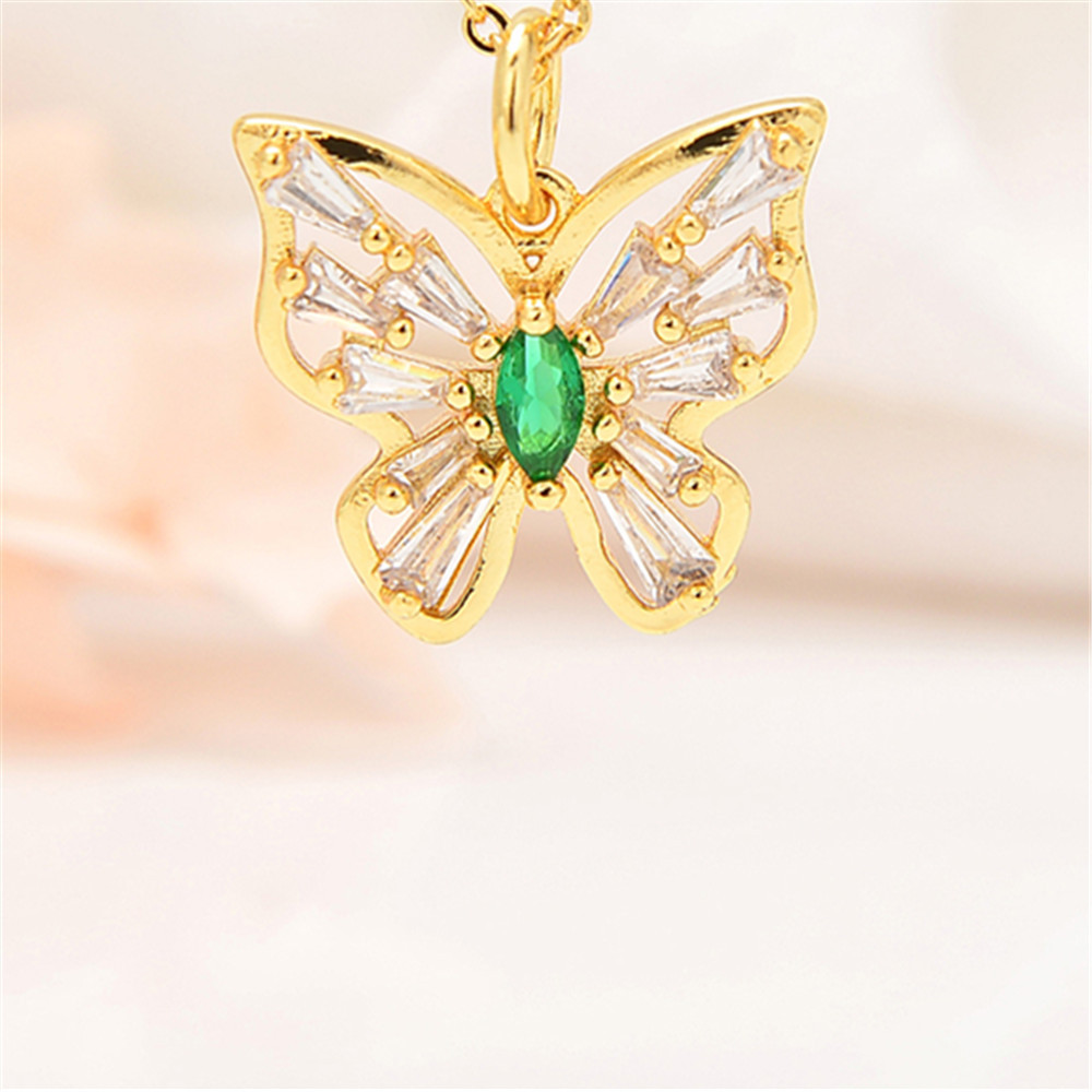 Copper Chain Material Copper Inlay Butterfly Rhinestones Pendant Necklace