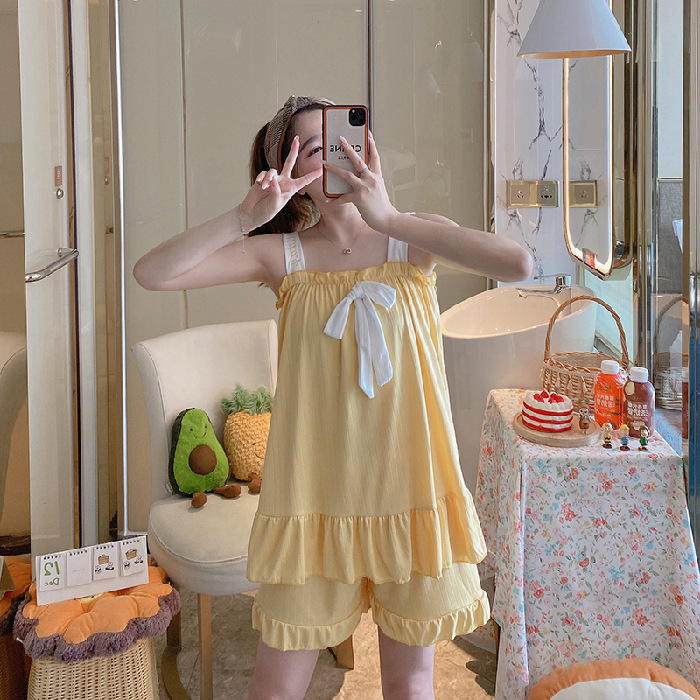 Suelta estilo coreano camisola pijamas de las mujeres verano fino ins estilo shorts pit leche seda lindo homewear traje