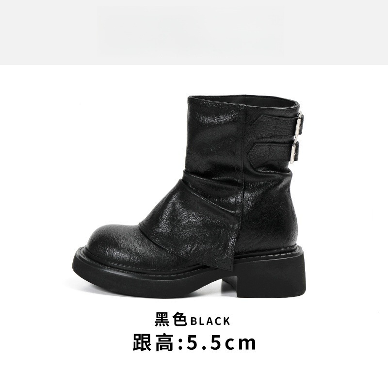 古缇嘉美拉德裤管靴子女短靴2025新款秋季棕色百搭西部厚底马丁靴|undefined