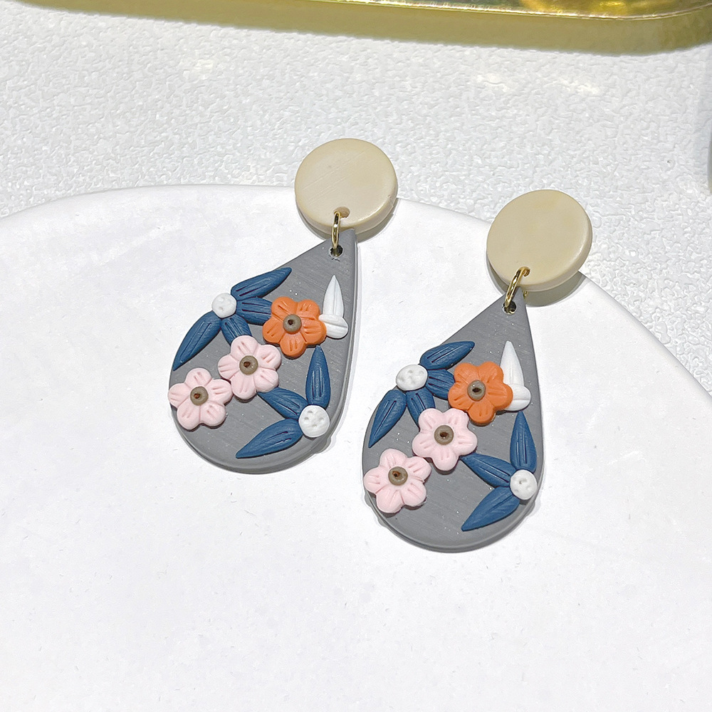 20g Weight Drop Earrings Classification 1 Pair Quantity Daily Occasion soft clay Material Water Droplets Pattern Women'S Gender Handmade Design Retro Style 1 Pair Retro Water Droplets Soft Clay Handmade Women's Drop Earrings 13