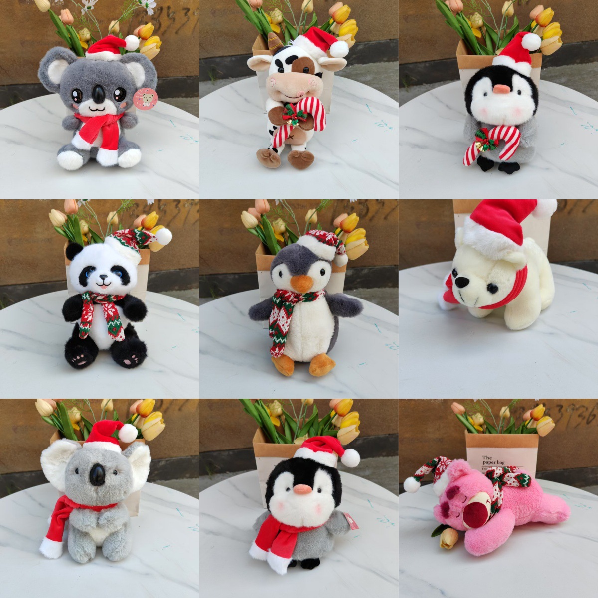 Regalos de Navidad Papá Noel juguetes de peluche bufandas rojas lindas pingüinos osos polares muñecas al por mayor