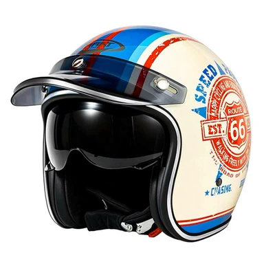 Retro Helmet, Motosiklet kaskı (dəbilqə) - c500-white-road-bike-black-interior-upgraded-version-m