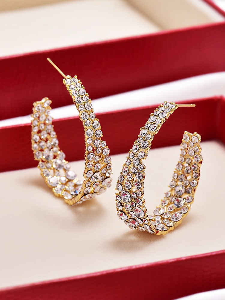 Fashion Exaggerated Arc Earrings Rhinestone Earrings display picture 5