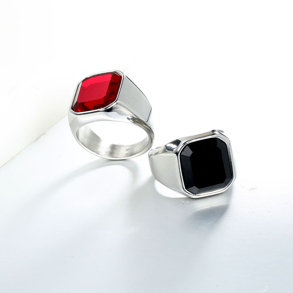 Wide Band Rings Classification Retro Punk Square Stainless Steel Inlay Gem Unisex Wide Band Rings