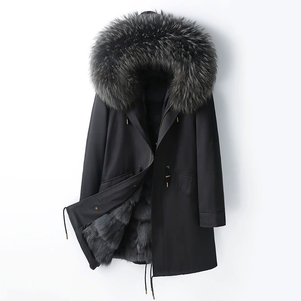 Cross -knee black shell Somber -haze blue fox hair inner wool