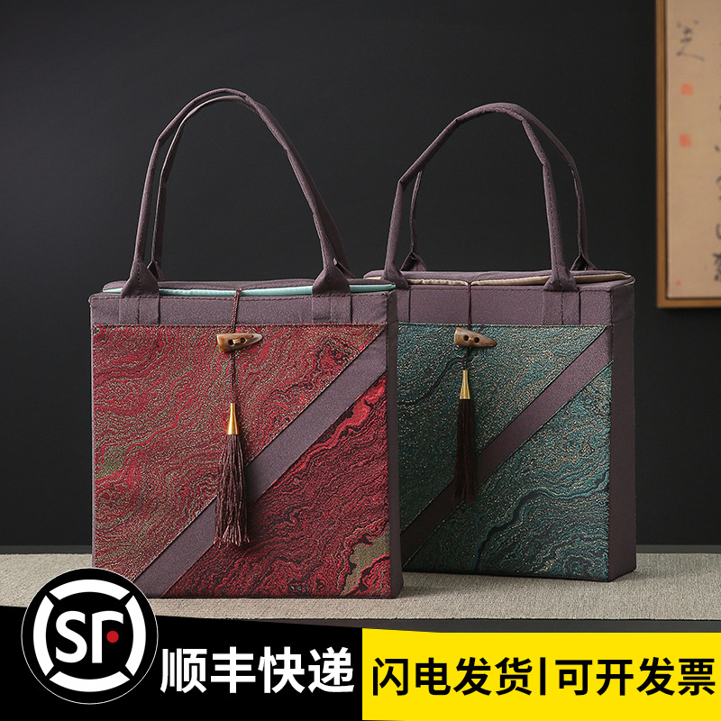 手提复古编制布包普洱茶饼包装收纳礼盒玻璃制品包装白茶饼空盒批