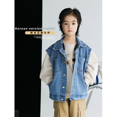 兒童牛仔馬甲2024新款男童柔軟背心春秋款休閒寶寶坎肩男孩洋氣