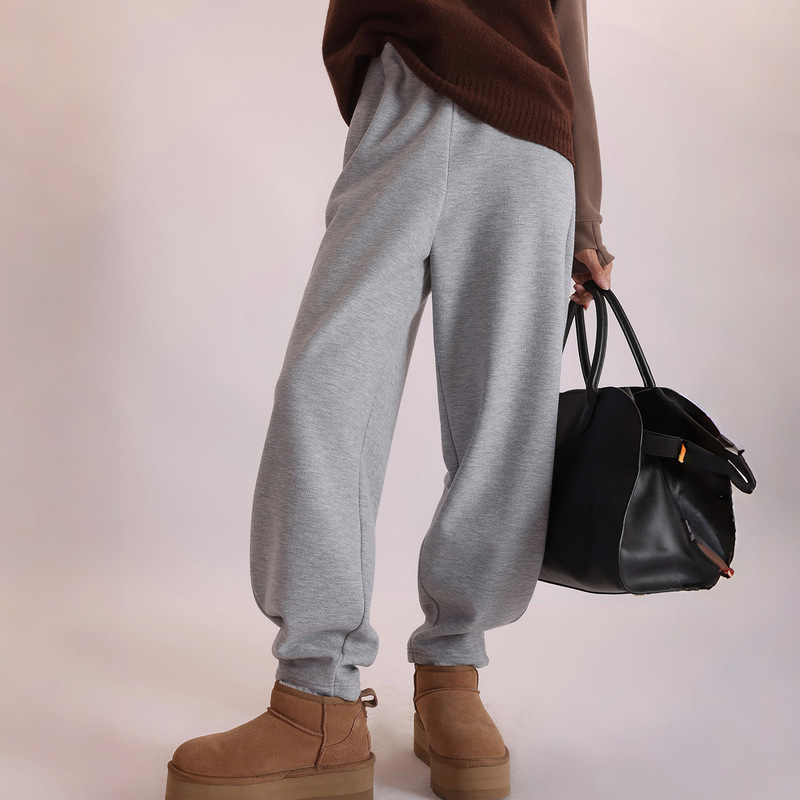Winter Towel Fabric Fleece-Lined Thickened Jogger Pants with Elastic Waist Casual Knit Chicken Leg Pants Md5247