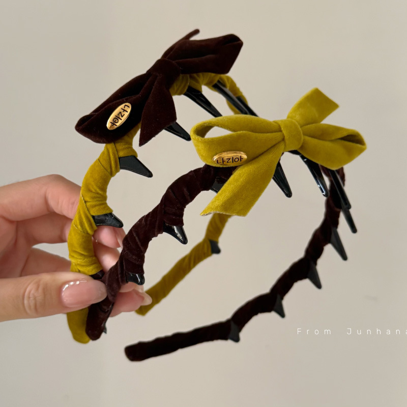 韩系撞色复古植绒蝴蝶结带齿发箍女高颅顶头箍发饰防滑外戴头饰|undefined