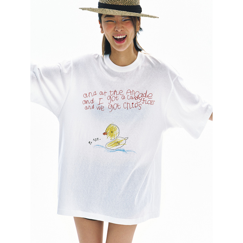 【Time Label Black】New Product Sorona Cotton Printed Casual Loose Oversize T-Shirt Top for Women V60947 【Time Label Black】New Product Sorona Cotton Printed Casual Loose Oversize T-Shirt Top for Women V60947