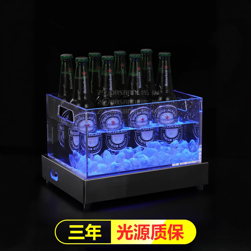 Zuochang LED luminoso champán cubo de hielo bar KTV noche cubo de hielo creativo de doble uso portátil de acero inoxidable Cubo de cerveza