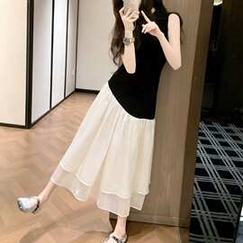 年新款初夏巨好看系穿搭小个子法式气质拼接连衣裙女夏季