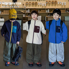 【加工定制】2025男童冬款山系贴标上衣摇粒绒保暖立领儿童外套潮