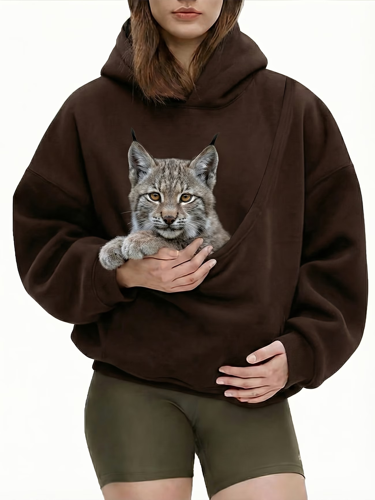 Women's Loose Casual Pullover Hoodie With Pet Pouch For Spring_voghion.com