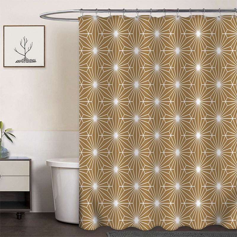 Cortina de ducha de poliéster impresa con hebilla de cortina de ducha de plástico baño cuarto de baño cortina de partición impermeable a prueba de moho