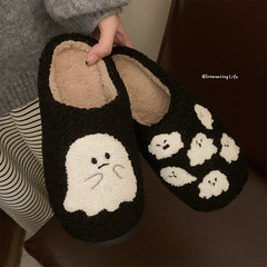 女性秋冬ハロウィーンかわいい幽霊綿スリッパ2025新型室内でカジュアルな保温毛羽靴を着る