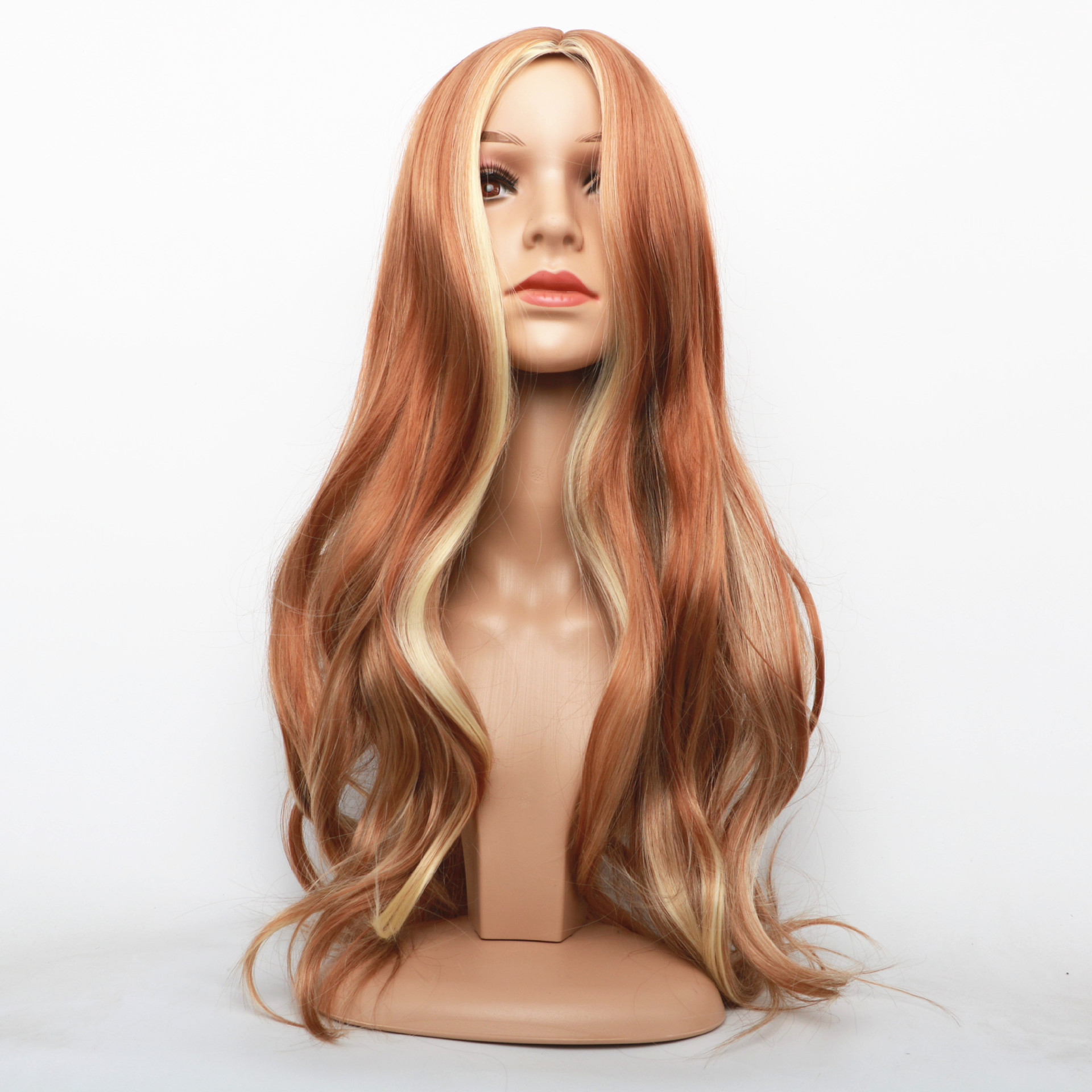 Perruque synthétique Nouveau populaire Femmes Mixte Brun Spot Teint Dégradé Longs Cheveux Bouclés Rose Maille Haute Température Soie Fibre Chimique Bandeau_voghion.com