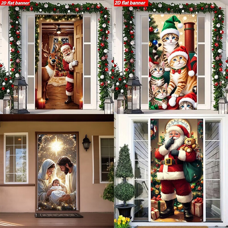 Ins-Style Christmas Door Cover Tapestry Living Room Decoration Background Printed Hanging Cloth Door Cover Manufacturer Wholesale Christmas Door Banner