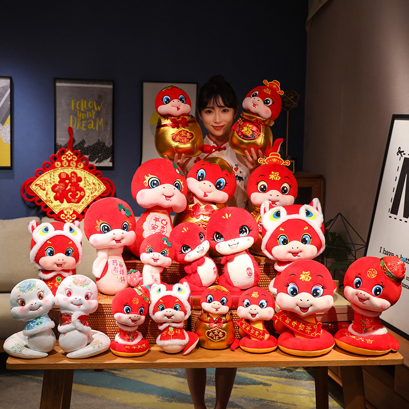 2025 년 뱀 마스코트 인형 행운의 조디악 뱀 봉제 장난감 축제 인형 새해 선물 인형 배치