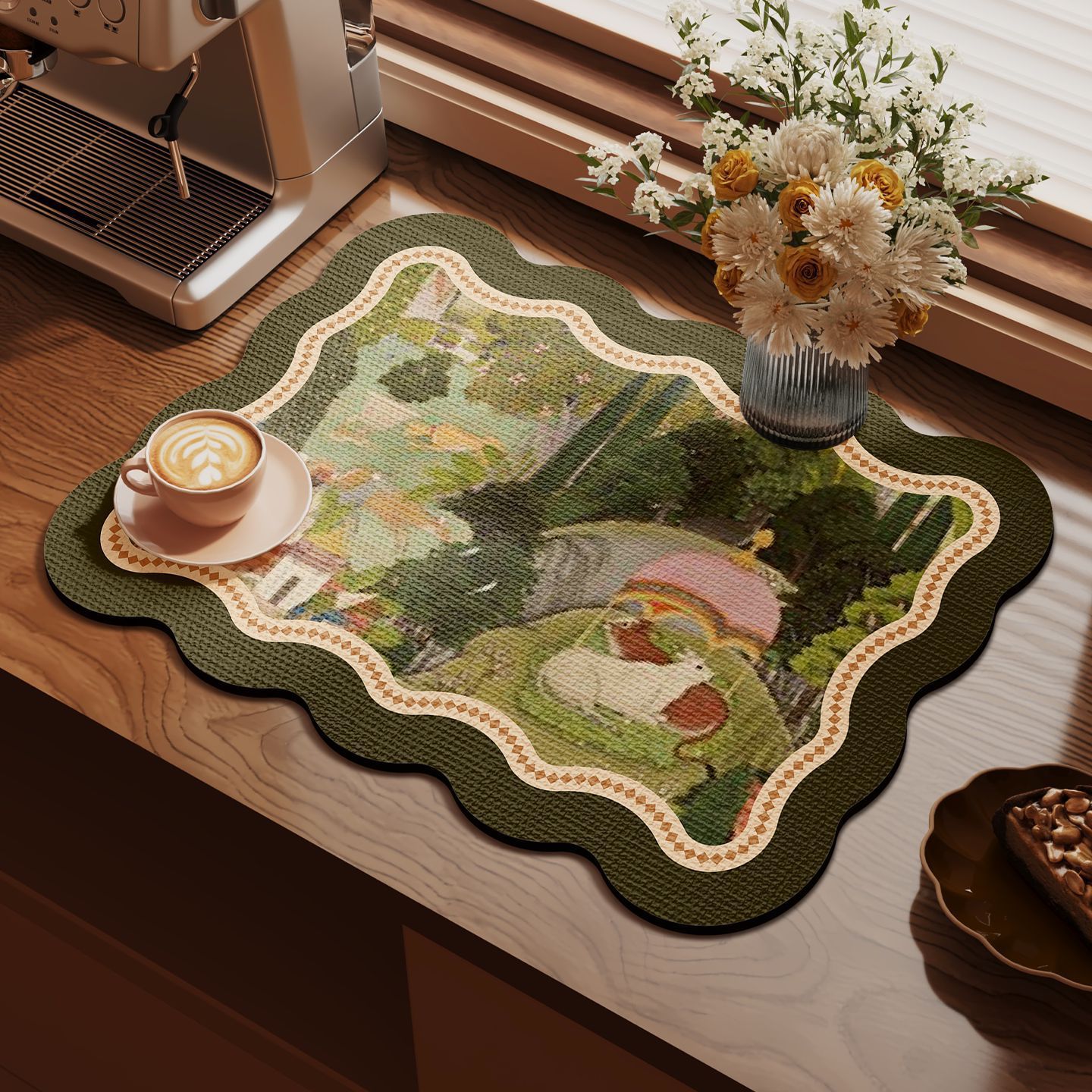 Cocina retro cojín de drenaje cojín antideslizante mesa de comedor cojín de aislamiento térmico resistente al desgaste cojín de barro de diatomas de absorción de agua de secado rápido